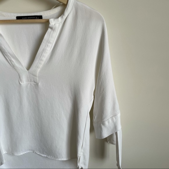 Zara crop white top with ties on sleeves - Picture 2 of 4
